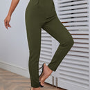 Pantalones casuales de traje negro de cintura alta para mujer con ajuste cenido y piernas anchas de 7-9cm