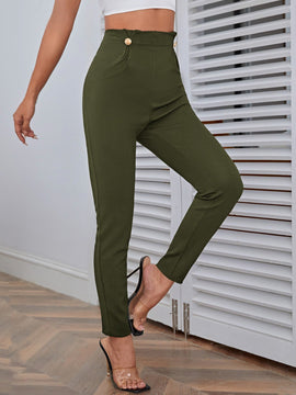 Pantalones casuales de traje negro de cintura alta para mujer con ajuste cenido y piernas anchas de 7-9cm