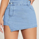 PETITE Skort mezclilla bajo asimetrico con boton delantero