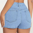 PETITE Skort mezclilla bajo asimetrico con boton delantero