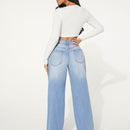 SXY Jeans con boton con abertura desgarro crudo de pierna ancha