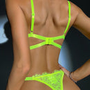 Set de lenceria con tanga neon con encaje floral con aro O con aro