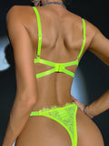 Set de lenceria con tanga neon con encaje floral con aro O con aro