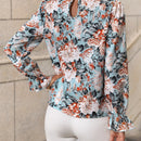 Clasi Blusa con estampado floral de cuello con fruncido de manga con volante