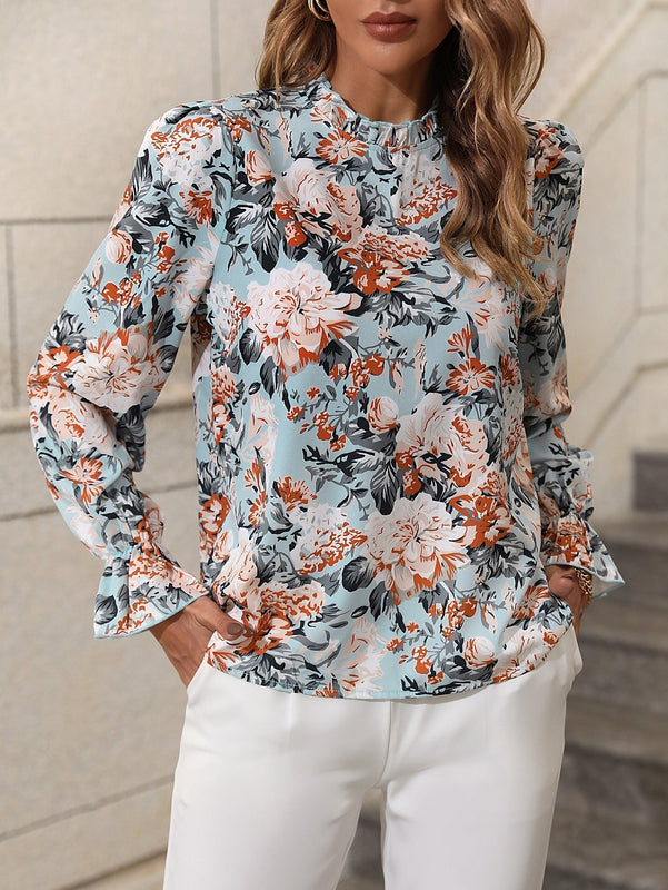 Clasi Blusa con estampado floral de cuello con fruncido de manga con volante