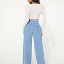 SXY Jeans de talle alto ribete crudo de pierna ancha