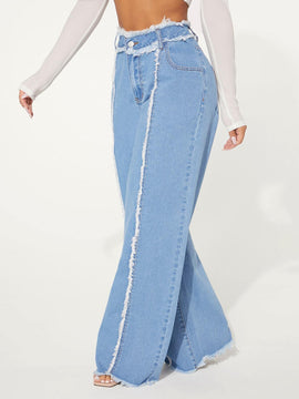 SXY Jeans de talle alto ribete crudo de pierna ancha