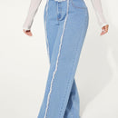SXY Jeans de talle alto ribete crudo de pierna ancha