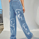 EZwear Jeans de talle alto con estampado de dibujos animados de pierna ancha