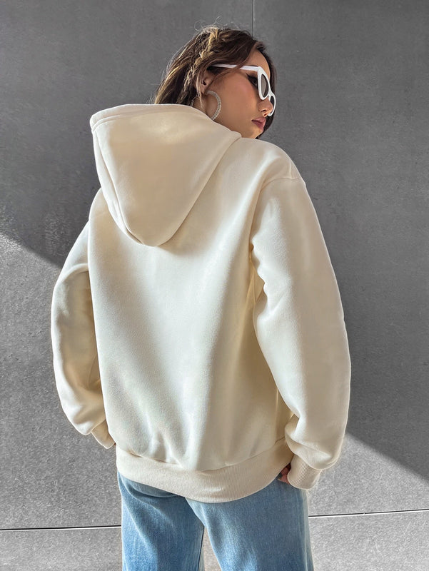 Moosta sudadera con capucha de manga larga para mujer con bordado de letras y bolsillo, para uso casual diario