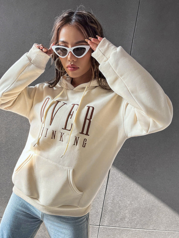 Moosta sudadera con capucha de manga larga para mujer con bordado de letras y bolsillo, para uso casual diario