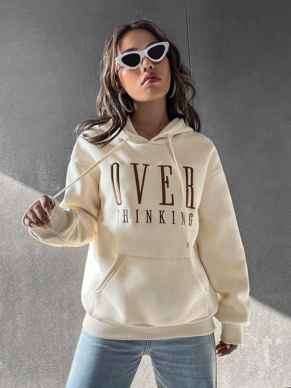 Moosta sudadera con capucha de manga larga para mujer con bordado de letras y bolsillo, para uso casual diario