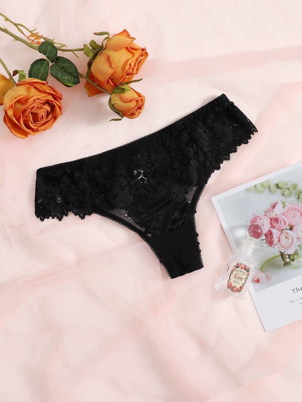 Lenceria De Encaje Floral De Tanga
