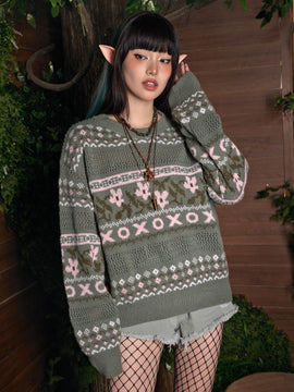 ROMWE Fairycore Jersey floral & con patron geometrico