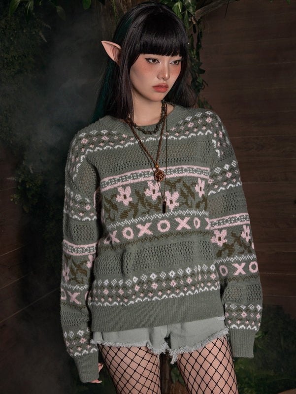ROMWE Fairycore Jersey floral & con patron geometrico