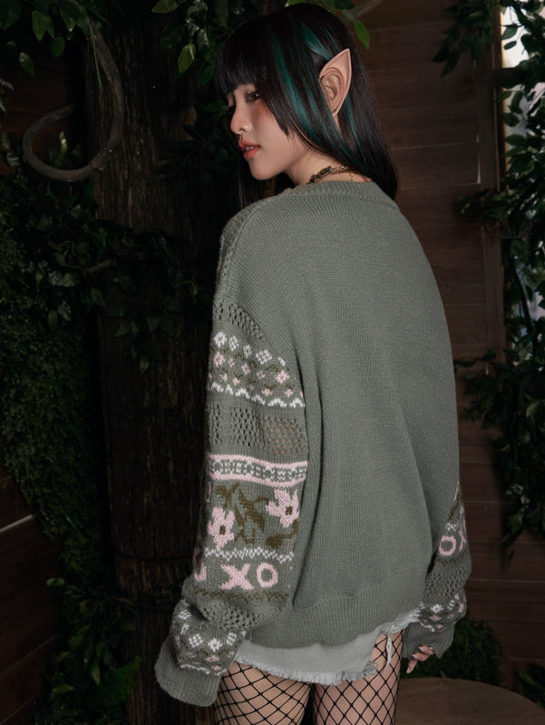 ROMWE Fairycore Jersey floral & con patron geometrico