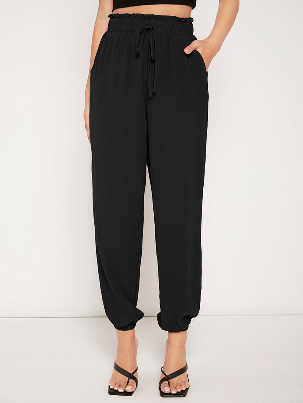 Lune pantalones de cintura con volante de cintura con nudo