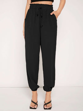 LUNE Pantalones de cintura con volante de cintura con nudo