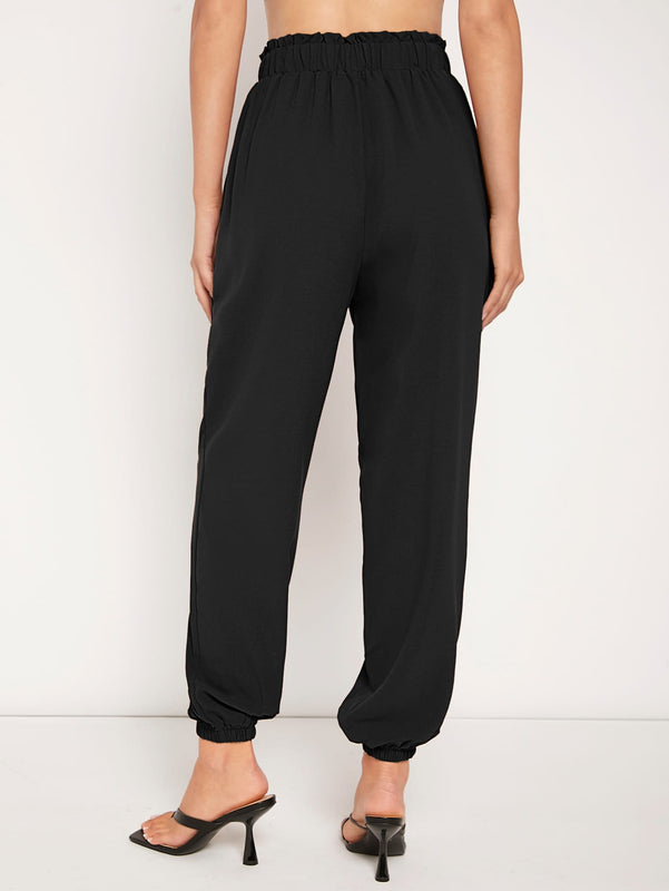 Lune pantalones de cintura con volante de cintura con nudo