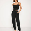 Lune pantalones de cintura con volante de cintura con nudo