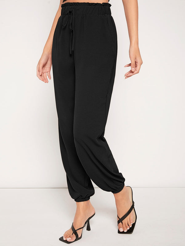 Lune pantalones de cintura con volante de cintura con nudo