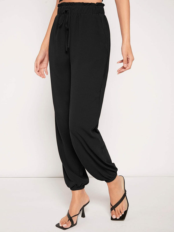 LUNE Pantalones de cintura con volante de cintura con nudo