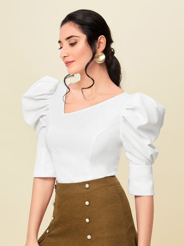 Blusa escote corazon de manga farol
