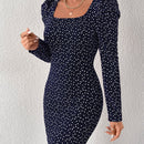 Prive Vestido ajustado con estampado de corazon de manga farol de lunares