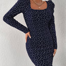 Prive Vestido ajustado con estampado de corazon de manga farol de lunares