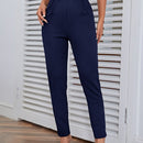 Pantalones casuales de traje negro de cintura alta para mujer con ajuste cenido y piernas anchas de 7-9cm