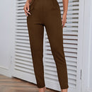 Pantalones casuales de traje negro de cintura alta para mujer con ajuste cenido y piernas anchas de 7-9cm