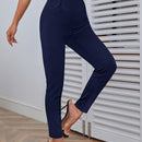 Pantalones casuales de traje negro de cintura alta para mujer con ajuste cenido y piernas anchas de 7-9cm