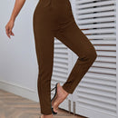 Pantalones casuales de traje negro de cintura alta para mujer con ajuste cenido y piernas anchas de 7-9cm