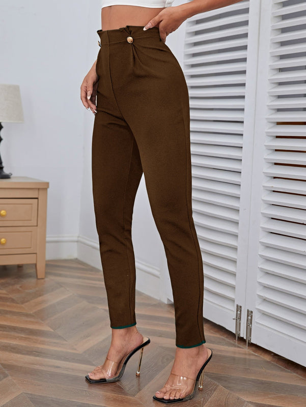 Pantalones casuales de traje negro de cintura alta para mujer con ajuste cenido y piernas anchas de 7-9cm