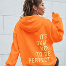 Ezwear sudadera con capucha casual de hombros caidos para mujer con estampado de eslogan, otono/invierno