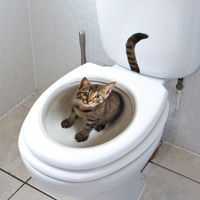 Cubierta de inodoro de gato 3D de un solo uso, estampado de animal, autoadhesivo de PVC, superficie de plástico, con decoración de baño M14555-NL