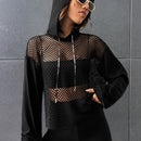 Ezwear sudadera con capucha con cordon y detalle de pedreria en los hombros sin top tubular