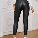 Essnce Pantalones ajustados de cintura alta con cinturon y cintura de papel arrugado