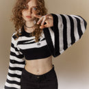 ROMWE Grunge Punk Jersey corto con patron de rayas de manga con volante