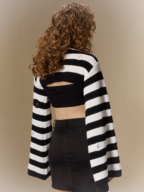 ROMWE Grunge Punk Jersey corto con patron de rayas de manga con volante