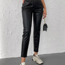 Pantalones conicos casuales con diseno de botones de color liso