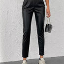 Pantalones conicos casuales con diseno de botones de color liso