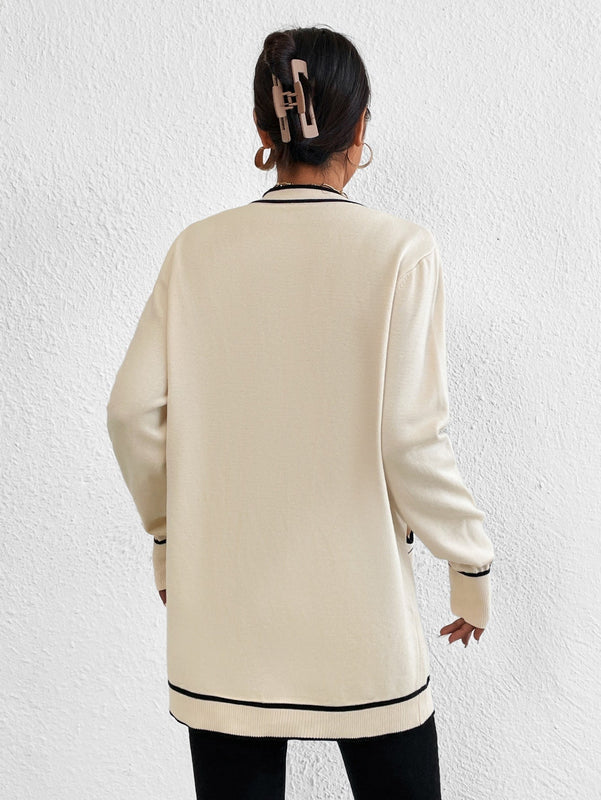 Essnce cardigan casual de bolsillo de mujer con manga larga de un solo botonadura a rayas, otono/invierno