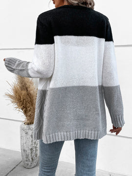 Lune cardigan con parches de colores contrastantes, informal y de moda para uso diario