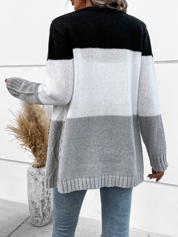 Lune cardigan con parches de colores contrastantes, informal y de moda para uso diario