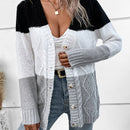 Lune cardigan con parches de colores contrastantes, informal y de moda para uso diario