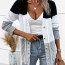 Lune cardigan con parches de colores contrastantes, informal y de moda para uso diario