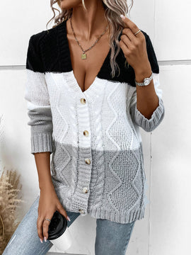Lune cardigan con parches de colores contrastantes, informal y de moda para uso diario