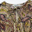 Rusttydustty Vestido con estampado de cintura fruncido de cuello con cordon de manga farol bajo con fruncido