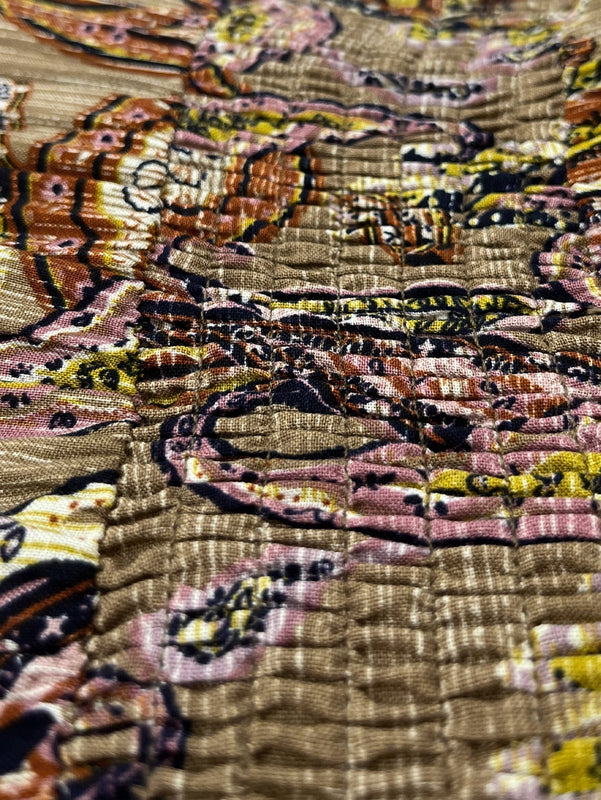 Rusttydustty Vestido con estampado de cintura fruncido de cuello con cordon de manga farol bajo con fruncido